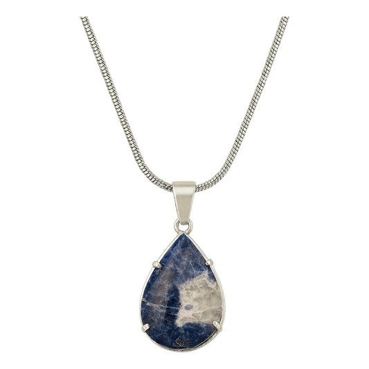 Collar Gota Sodalita Grande Piedra Natural + Cadena Acero Gota Virola Sodalita