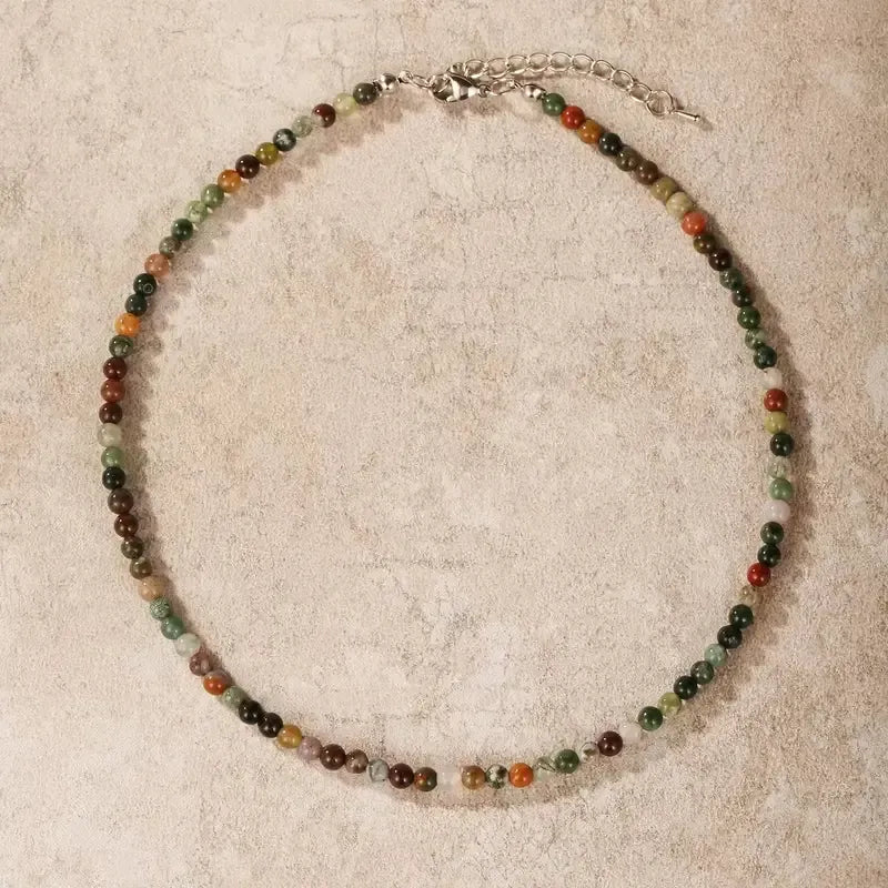 Collar Choker Mini Cuentas Piedras Naturales Delicado 40 Cm Ágata Musgo