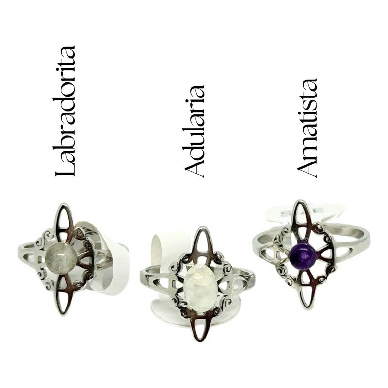 Anillo Nudo De Bruja Piedras Naturales Amatista Adularia Color Nudo De Bruja Amatista Talle 18