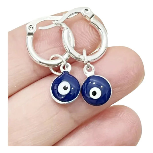 Par De Aros Mujer Protección Ojo Turco Bañados En Plata Protección - Ojo Turco