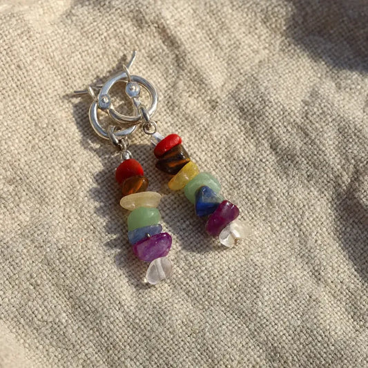 Aritos Mujer Piedras Naturales 7 Chakras Acero Blanco Acero/blanco