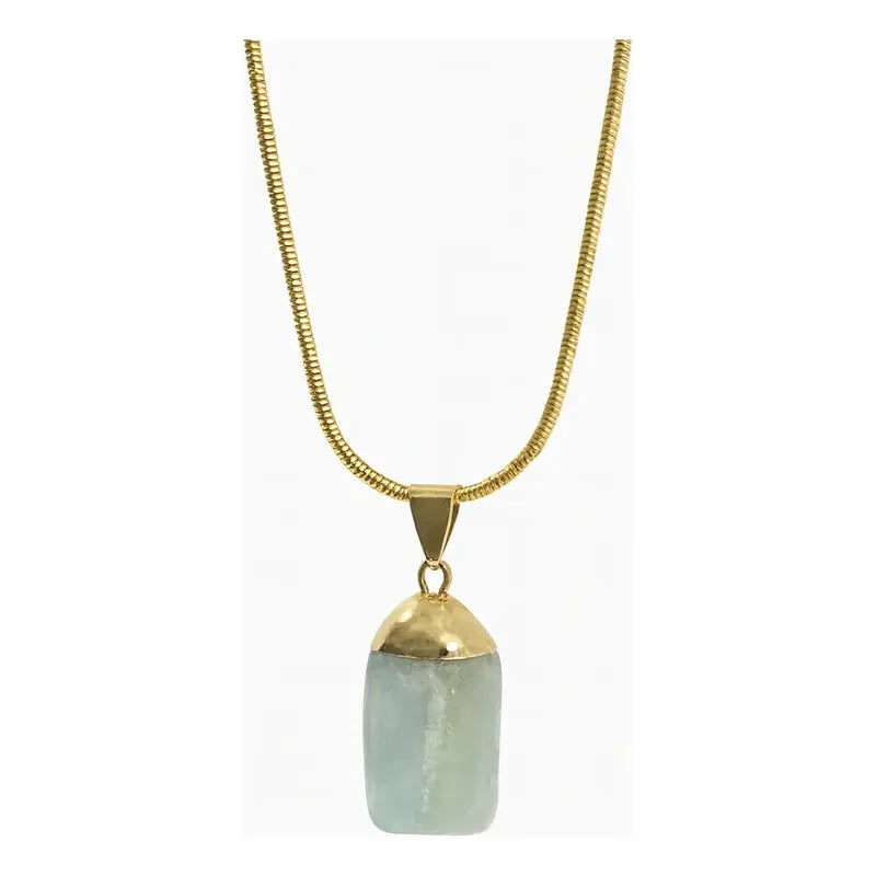 Collar Piedra Auténtica De Aguamarina Con Cadena De Acero