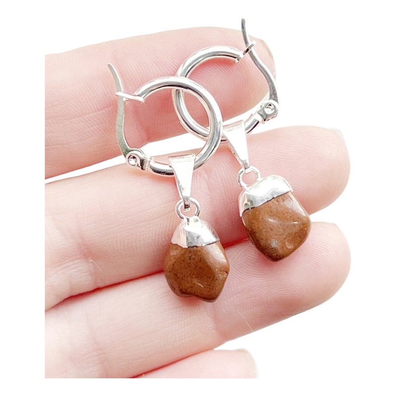 Aros Colgantes Jaspe Rojo Piedra Natural Jaspe Rojo