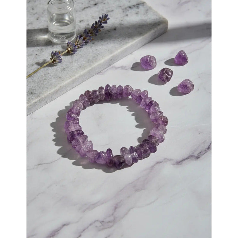 Pulsera De Piedras Amatista Grande 10 Mm. Elástica Unisex Amatista 10 Mm 8 Cm 20 Cm