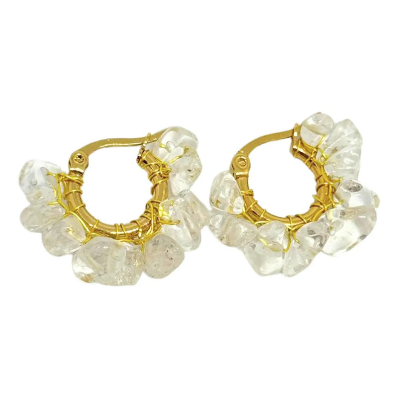 Par De Aros Argollitas Boho De Piedras Naturales A Elección
