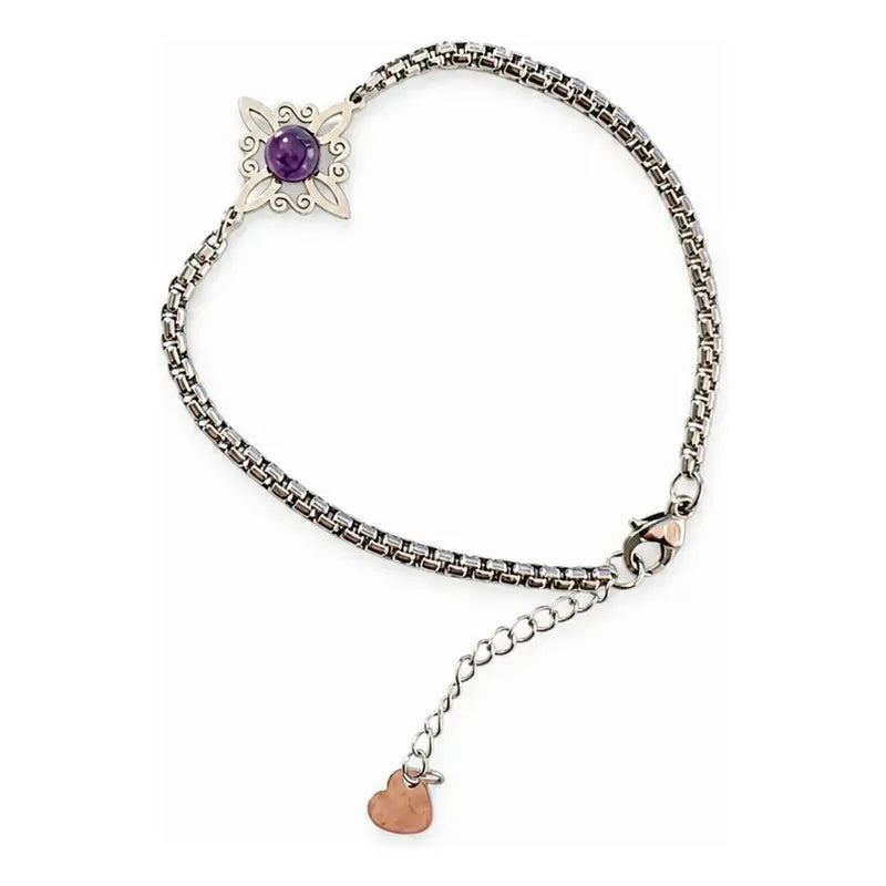 Pulsera Mujer Nudo Bruja Y Piedra Amatista De Acero - Divina Existencia Plateado 18 Cm 19 Cm