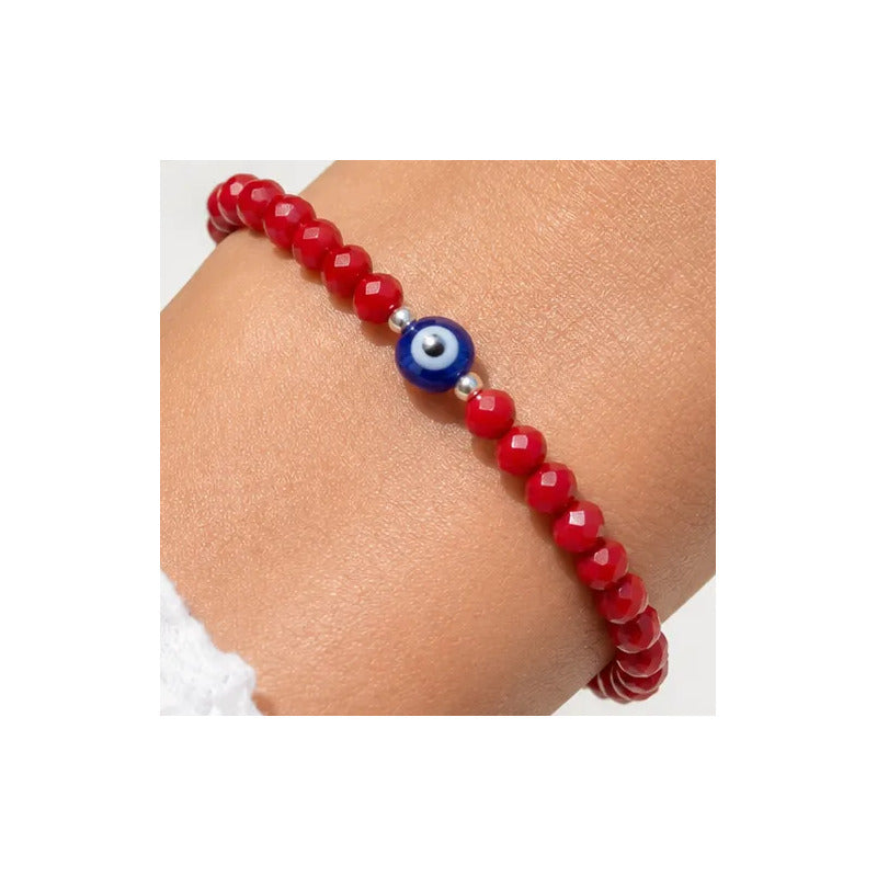 Pulsera Protección Envidia Mal De Ojo Turco Con Cristales Rojo 8 Cm 19 Cm