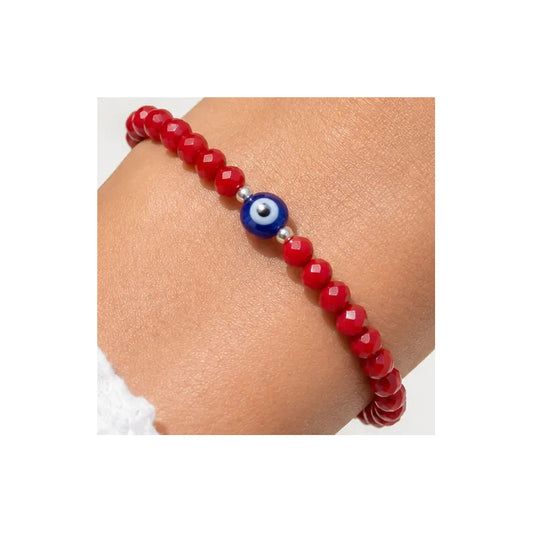 Pulsera Protección Envidia Mal De Ojo Turco Con Cristales Rojo 8 Cm 19 Cm