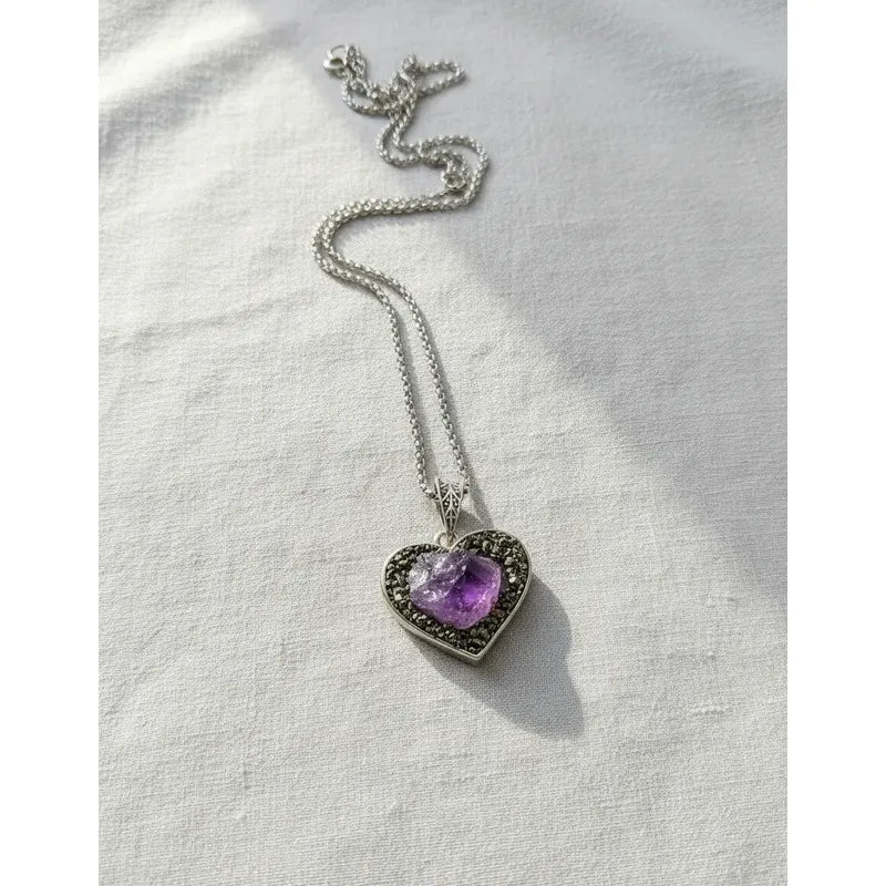 Collar Armonía Y Abundancia Corazón Amatista Pirita + Cadena Corazón Pirita Amatista