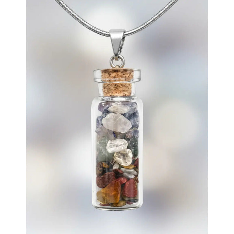 Collar Amuleto Botellita Con Piedras Naturales 7 Chakras 7 Chakras