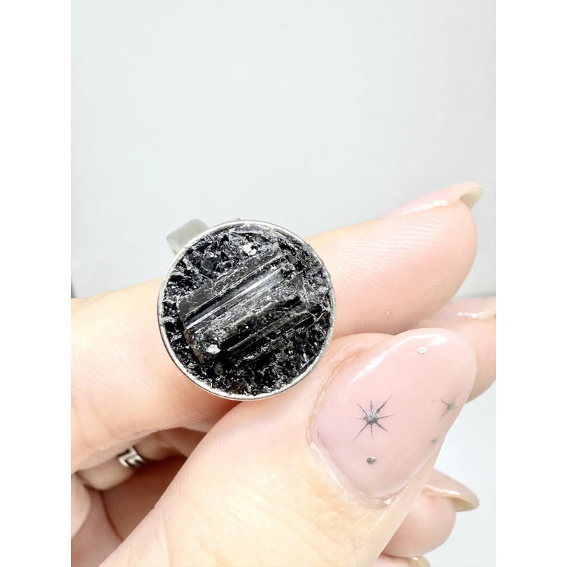 Anillo Piedras Naturales Mujer Turmalina Pirita Crisocola