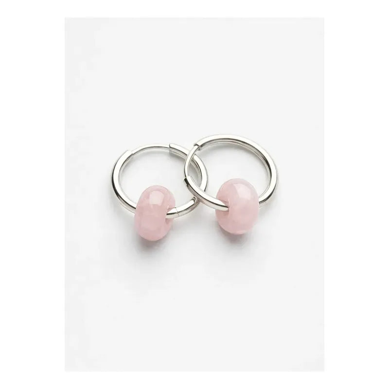 1 Par De Aros Argollas Con Dona Cuarzo Rosa Verde Obsidiana Aro Cuarzo Rosa - Acero