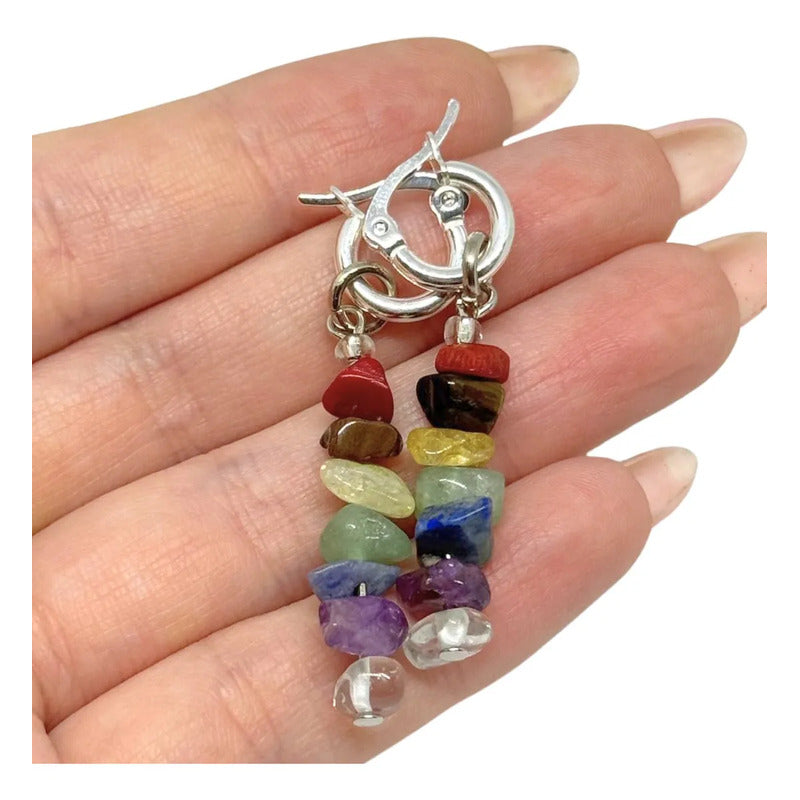 Aritos Mujer Piedras Naturales 7 Chakras Acero Blanco Acero/blanco