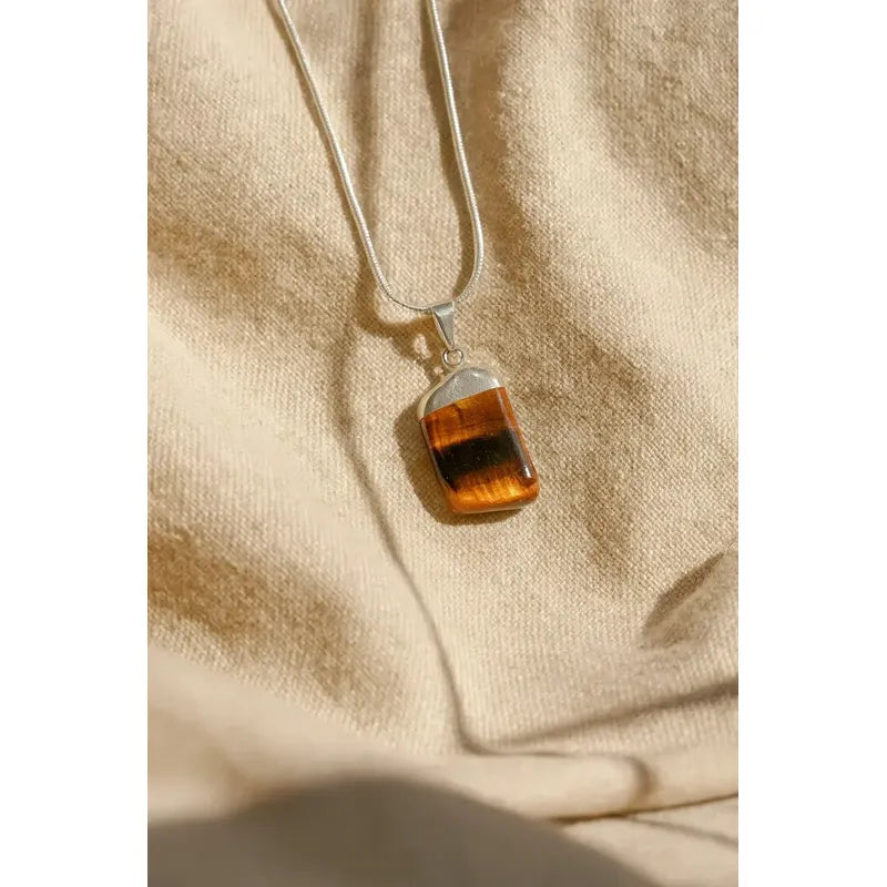 Collar Ojo De Tigre Natural + Cadena Acero Quirúrgico Ojo De Tigre Con Cadena
