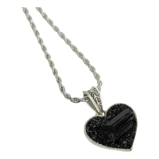 Collar Protección Corazón De Turmalina + Cadena De Acero Corazón Turmalina
