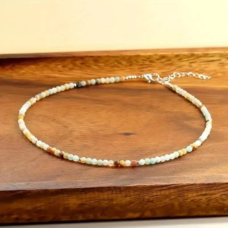 Collar Choker Mini Cuentas Piedras Naturales Delicado 40 Cm Amazonita