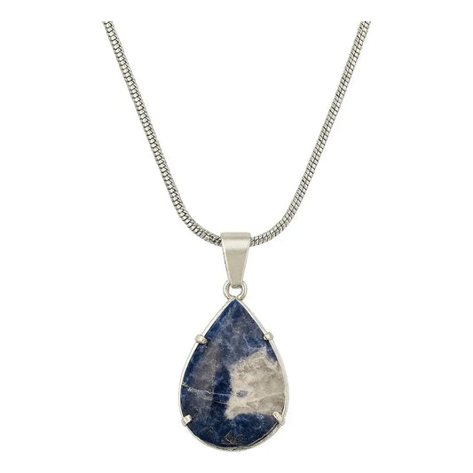 Collar Gota Sodalita Grande Piedra Natural + Cadena Acero Gota Virola Sodalita