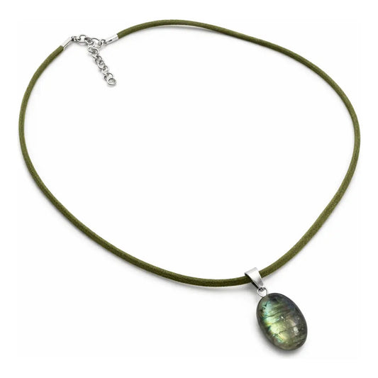 Collar Choker Gargantilla Piedras Naturales Soga Gamuza Labradorita