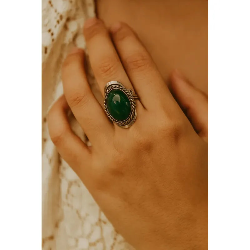 Anillo Alpaca Regulable Cuarzo Verde - Sanación Cuarzo Verde Unico