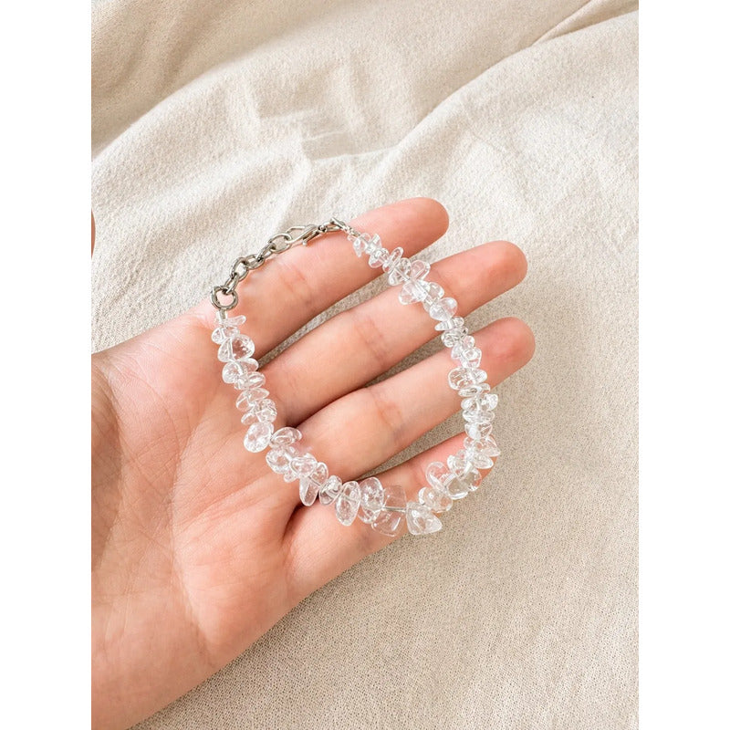 Pulsera Piedras Naturales Cuarzo Cristal - Sanación Limpieza Cuarzo Cristal 8 Cm 20 Cm