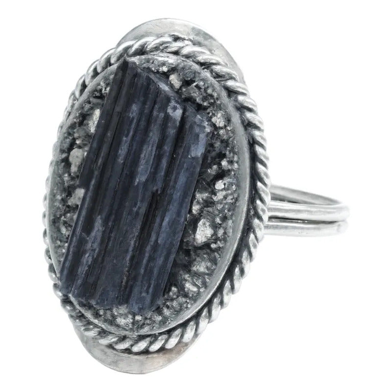 Anillo Mujer Alpaca Regulable Con Piedra Turmalina Y Pirita Pirita Turmalina Unico Regulable Único Ajustable