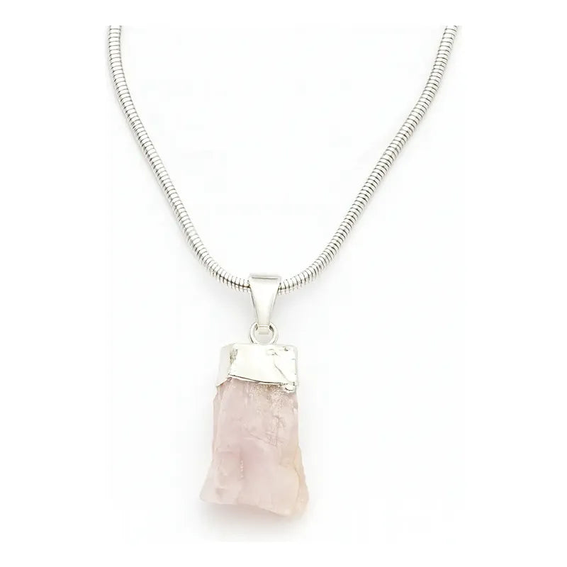 Collar Piedra Kunzita En Bruto Y Cadena De Acero Kunzita