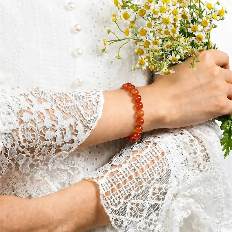 Pulsera De Piedras 100% Naturales 8 Mm. Pulida Elástica Cornalina Elástica 8 Cm 20 Cm
