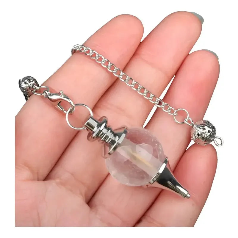 Péndulo Adivinación Radiestesia De Cristal Natural Esfera Cuarzo Cristal