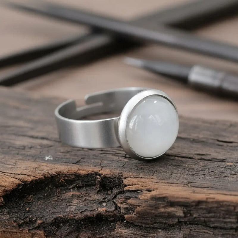 Anillo Regulable Acero Quirúrgico Cuarzo Rosa/blanco