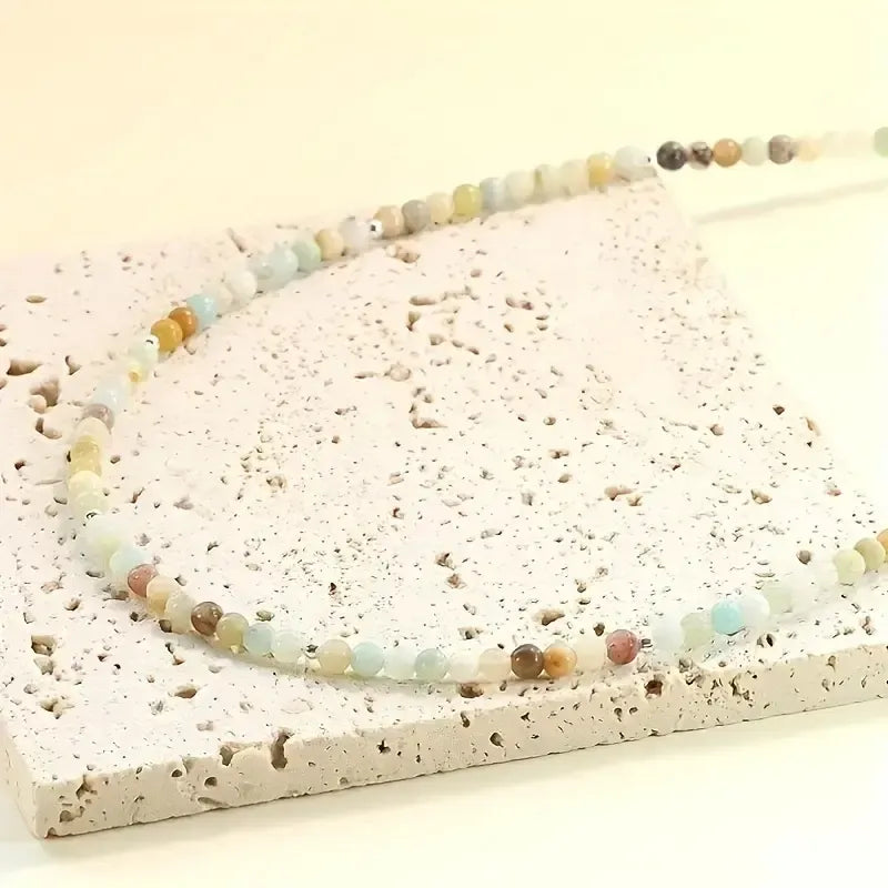 Collar Choker Mini Cuentas Piedras Naturales Delicado 40 Cm Amazonita