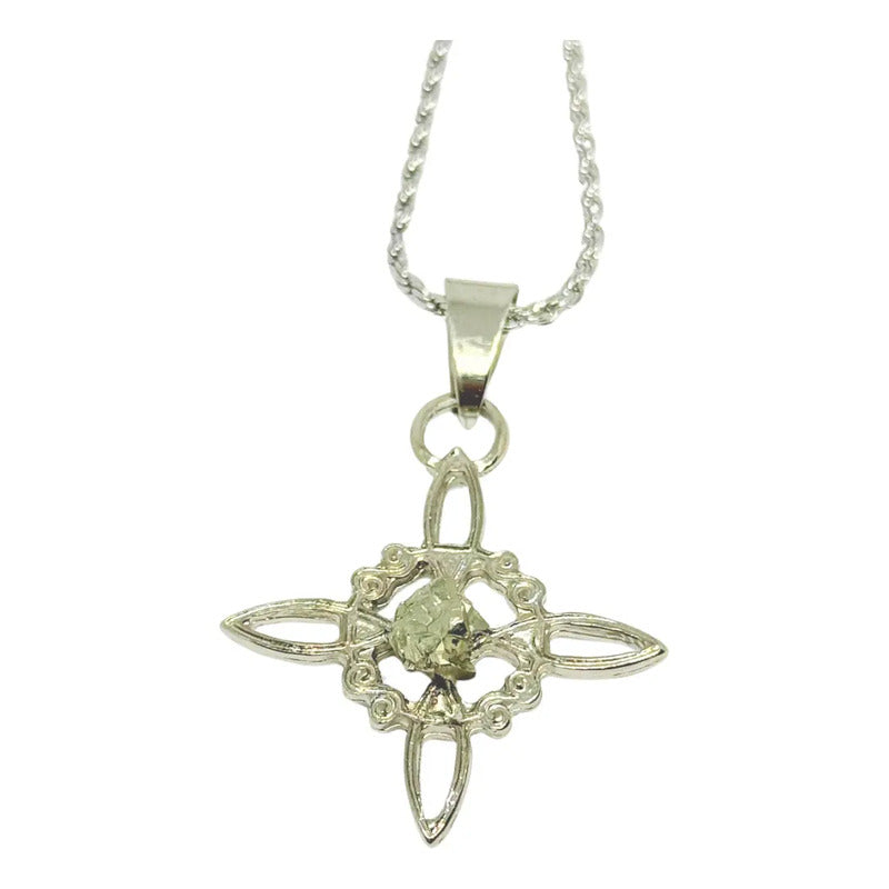 Collar Protección Nudo De Bruja Con Pirita Y Cadena De Acero Nudo De Bruja Y Pirita