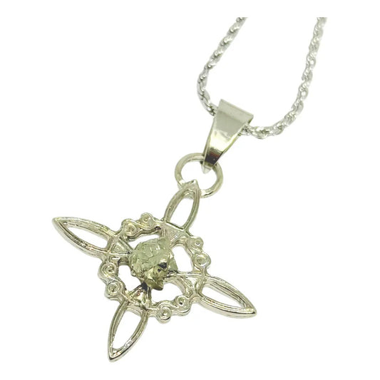 Collar Protección Nudo De Bruja Con Pirita Y Cadena De Acero Nudo De Bruja Y Pirita