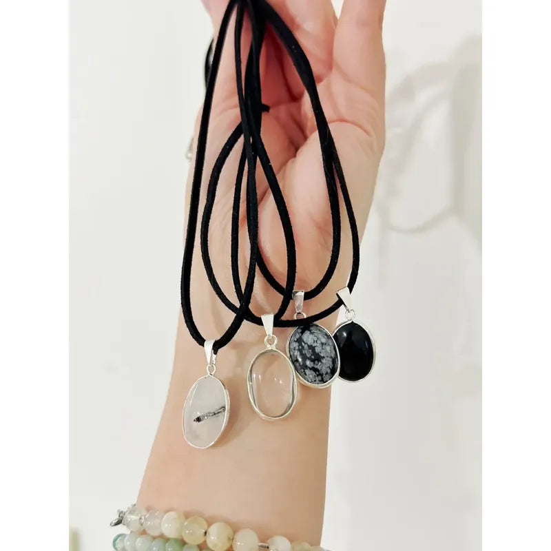 Collar Choker Gargantilla Piedras Naturales Soga Gamuza Amatista