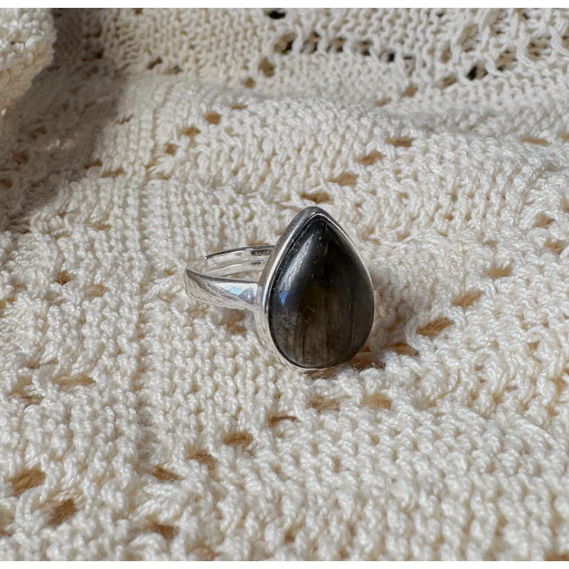 Anillo Mujer Piedras Naturales Baño De Plata Regulable Labradorita Regulable