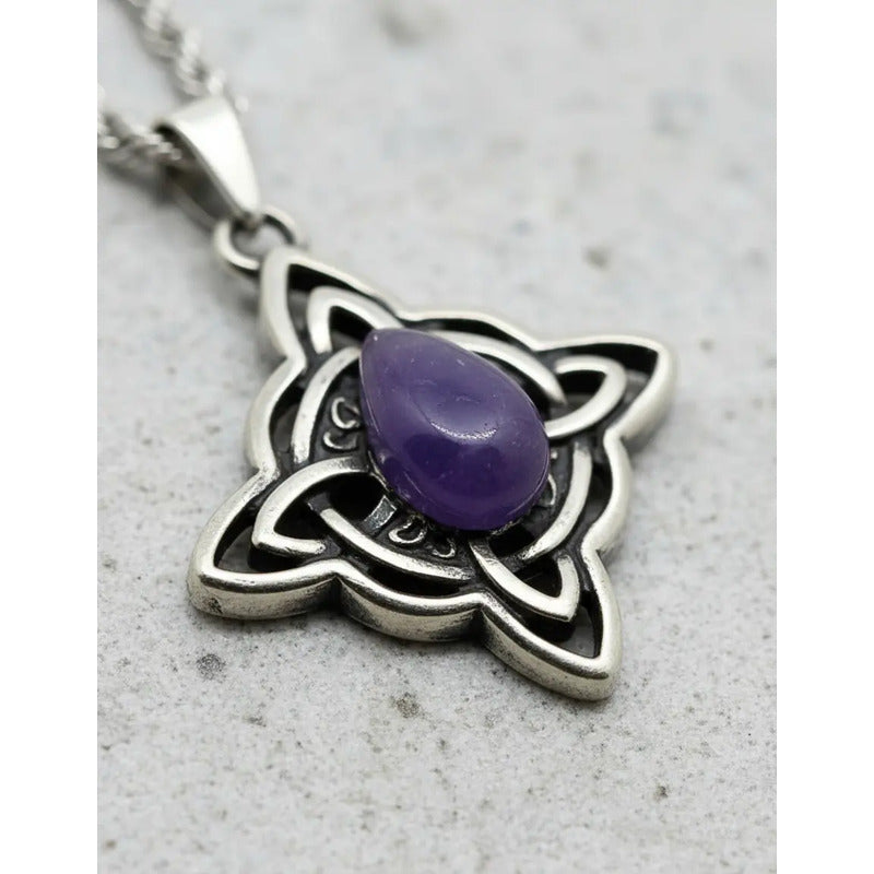 Collar Protección Nudo De Bruja Con Piedra Amatista Amatista