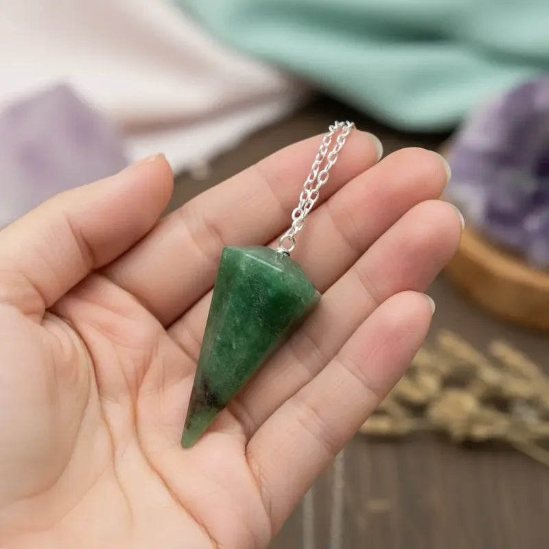 Péndulo Cristal De Jade Verde Divina Existencia Jade Verde