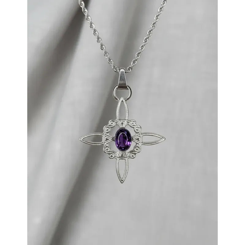 Collar Protección Nudo De Bruja + Amatista + Cadena De Acero Nudo De Bruja Y Amatista