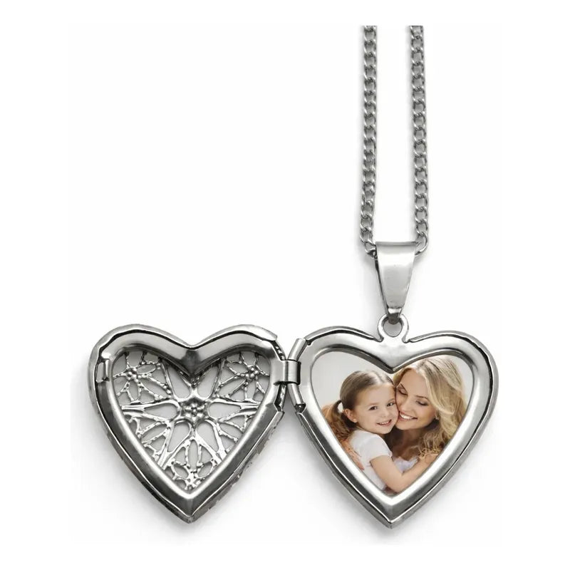 Collar Relicario Corazón Para Fotos Mini 20x20 Mm Con Cadena Corazón Calado 30 Mm