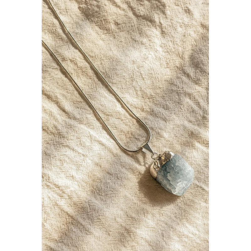 Collar Piedra Auténtica Aguamarina Con Cadena De Acero Agua Marina