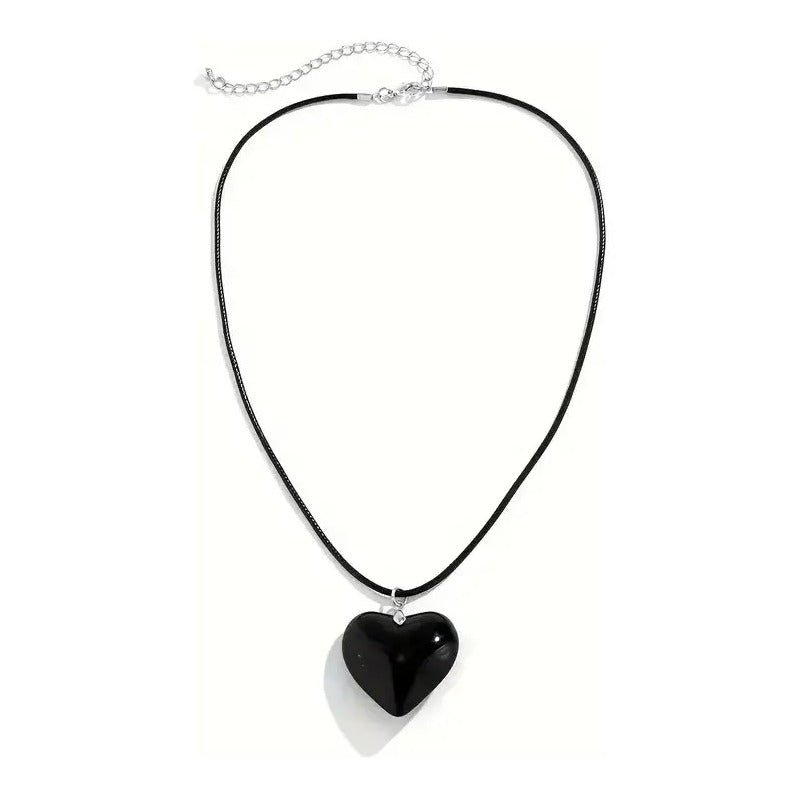 Collar Gamuza Obsidiana Corazón 45 Cm Protección Divina Obsidiana Negra