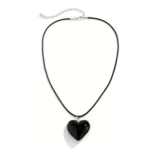 Collar Gamuza Obsidiana Corazón 45 Cm Protección Divina Obsidiana Negra