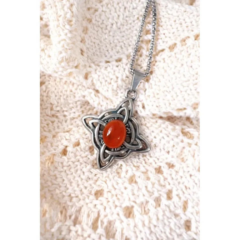 Collar Amuleto Protector Nudo De Bruja Con Piedra Natural Ágata Cornalina