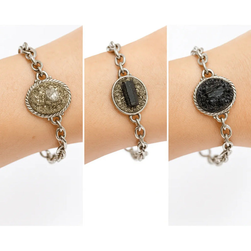 Divina Existencia - Pulsera Amuleto Protección Con Dije De Turmalina Pirita Turmalina Sola 8 Cm 23 Cm