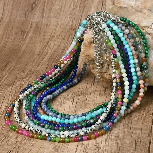 Collar Choker Mini Cuentas Piedras Naturales Delicado 40 Cm Lapis Lazuli