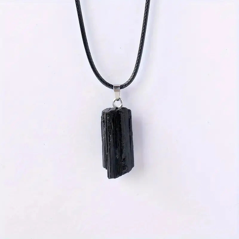 Collar Protección De Turmalina En Bruto Con Cordón Unisex Turmalina
