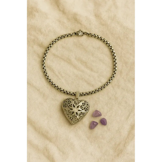 Pulsera Relicario Amatista Con Dije - Divina Existencia Pulsera Corazón Amatista 9 Cm 21 Cm