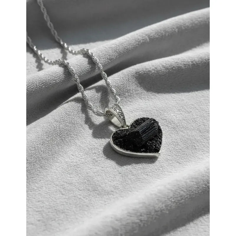 Collar Protección Corazón De Turmalina + Cadena De Acero Corazón Turmalina