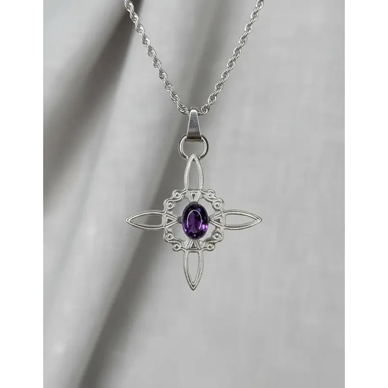 Collar Protección Nudo De Bruja + Amatista + Cadena De Acero Nudo De Bruja Y Amatista