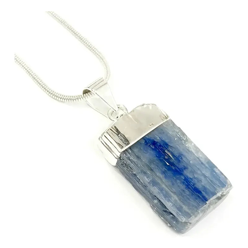 Collar Meditación - Piedra Cianita Azul Con Cadena De Acero Cianita Azul