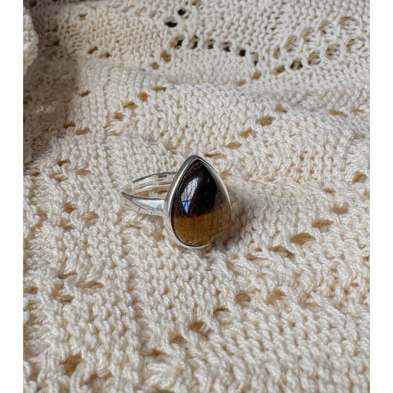 Anillo Mujer Piedras Naturales Baño De Plata Regulable Ojo De Tigre Regulable